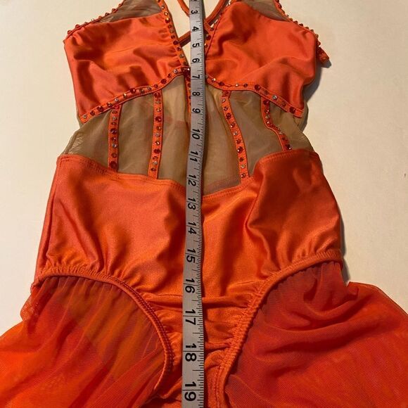 LA dance designs semi custom ASTRA UNITARD coral orange child large LC - Picture 13 of 16